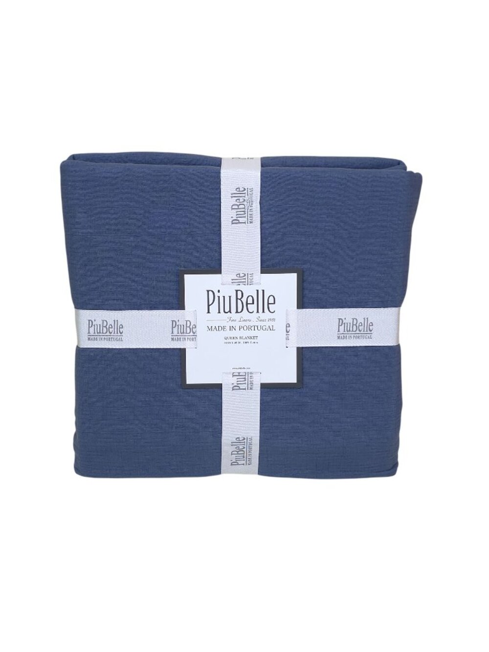 PiuBelle Queen Blanket 100% Cotton 90x90" Made In Portugal Lightweight Dark Blue